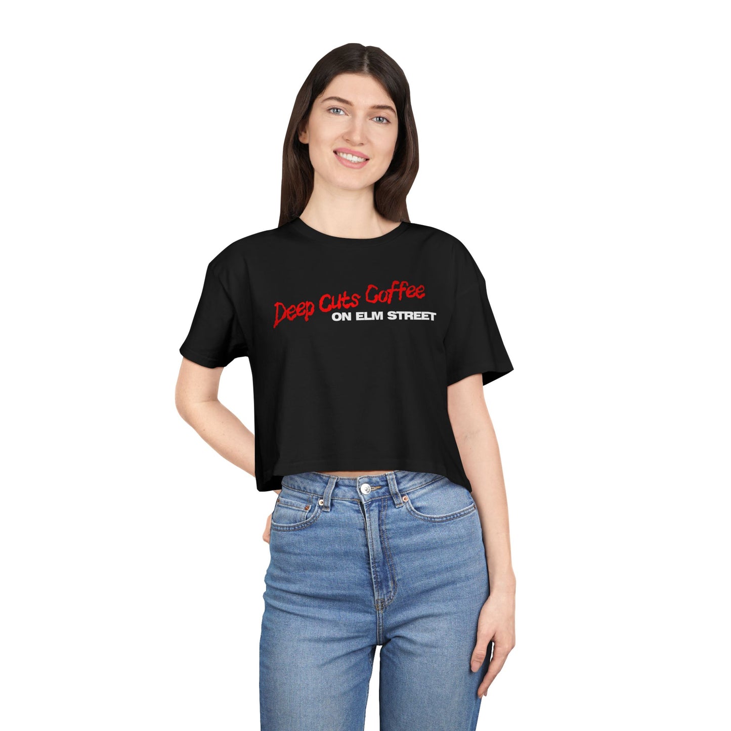 Deep Cuts Coffee on Elm Street Women's Crop Tee