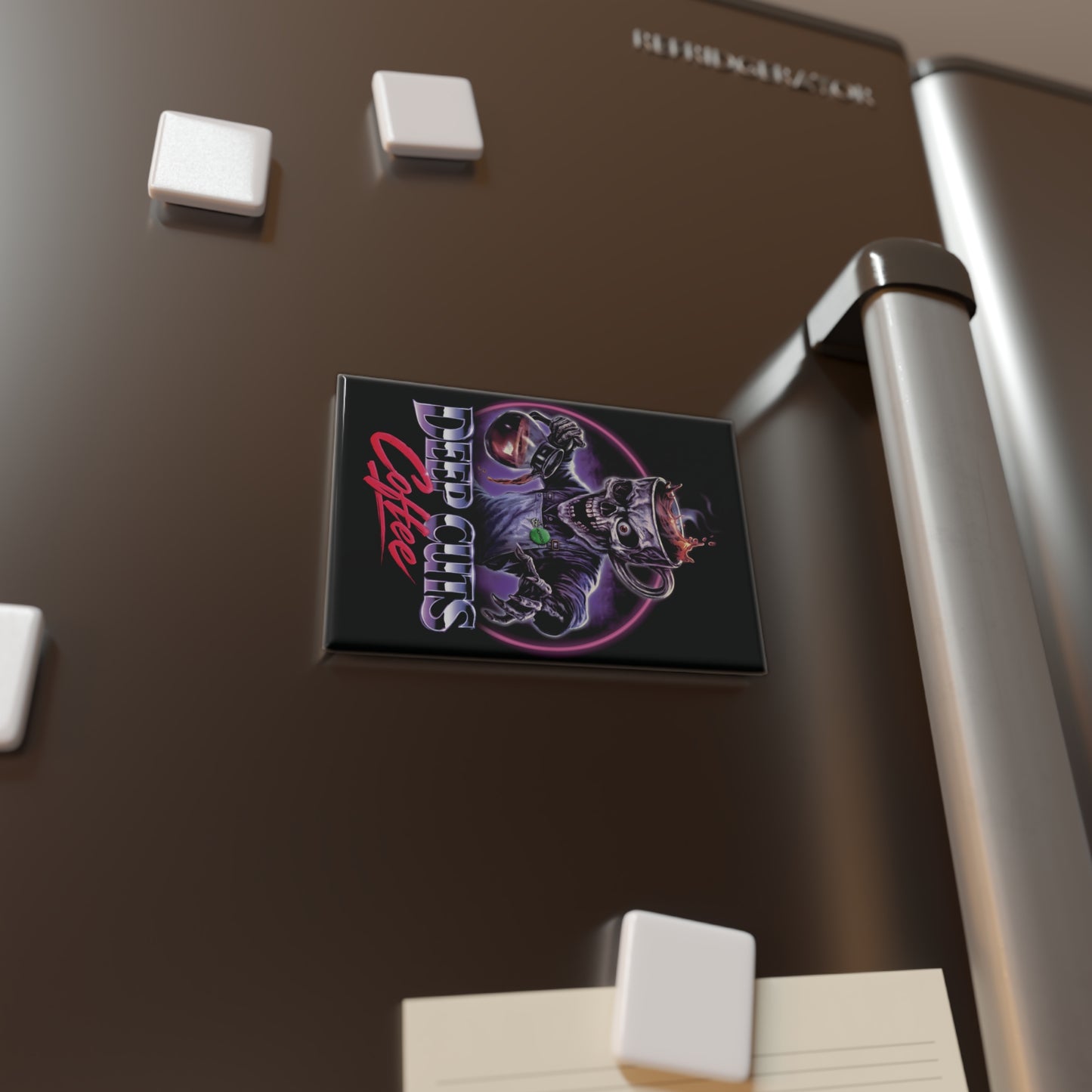 Button Magnet — 'Deep Cuts Coffee' Skull Barista Design (Rectangle)