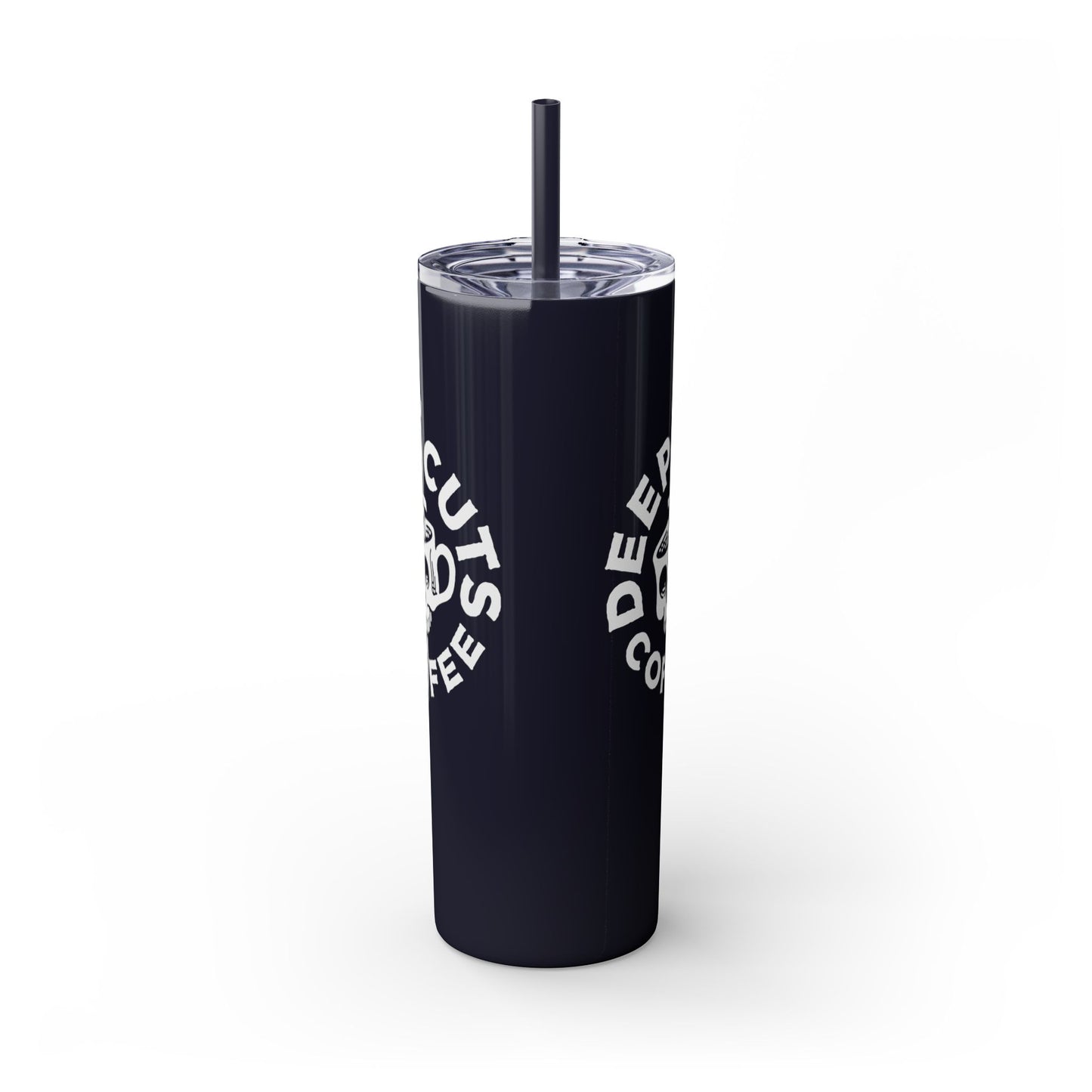 20oz Skinny Tumbler — 'Deep Cuts Coffee' Skull Logo Stainless Straw Cup