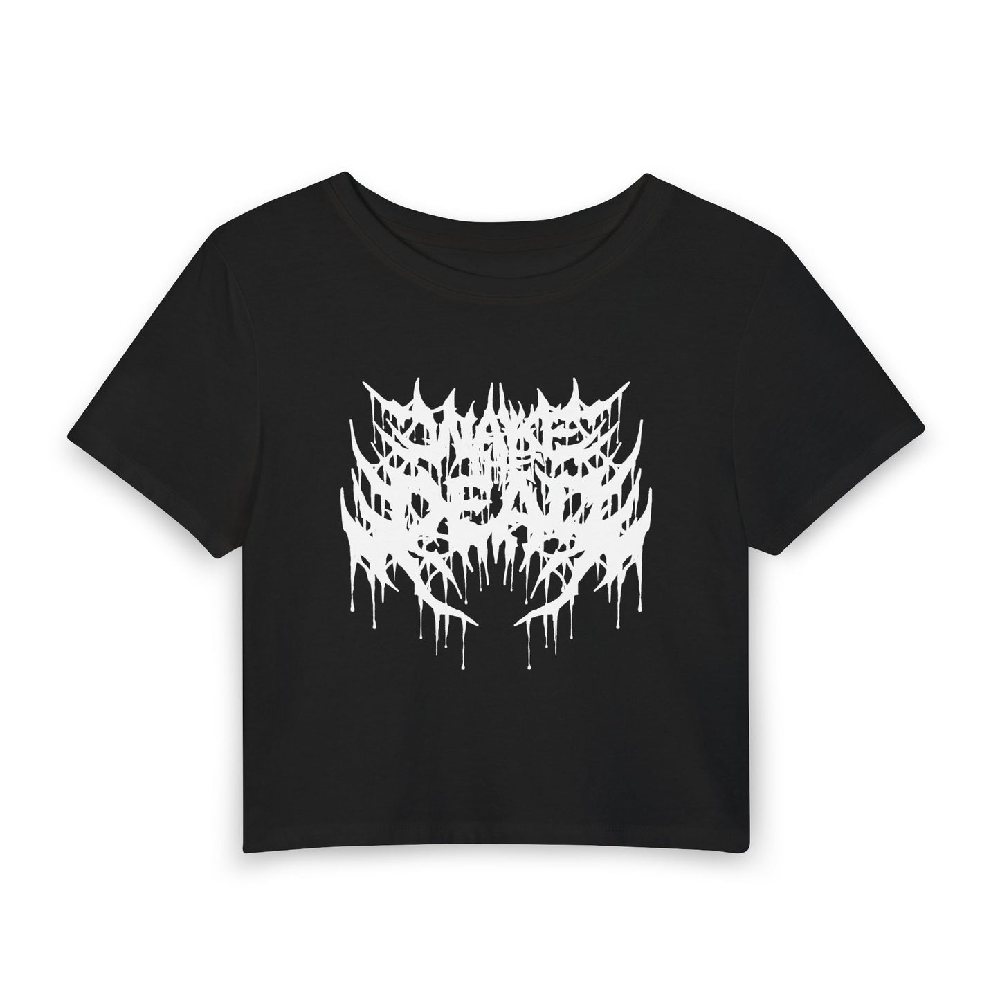 Crop Tee — White Drip Death Metal Logo Graphic