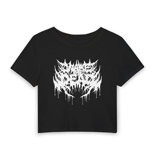 Crop Tee — White Drip Death Metal Logo Graphic