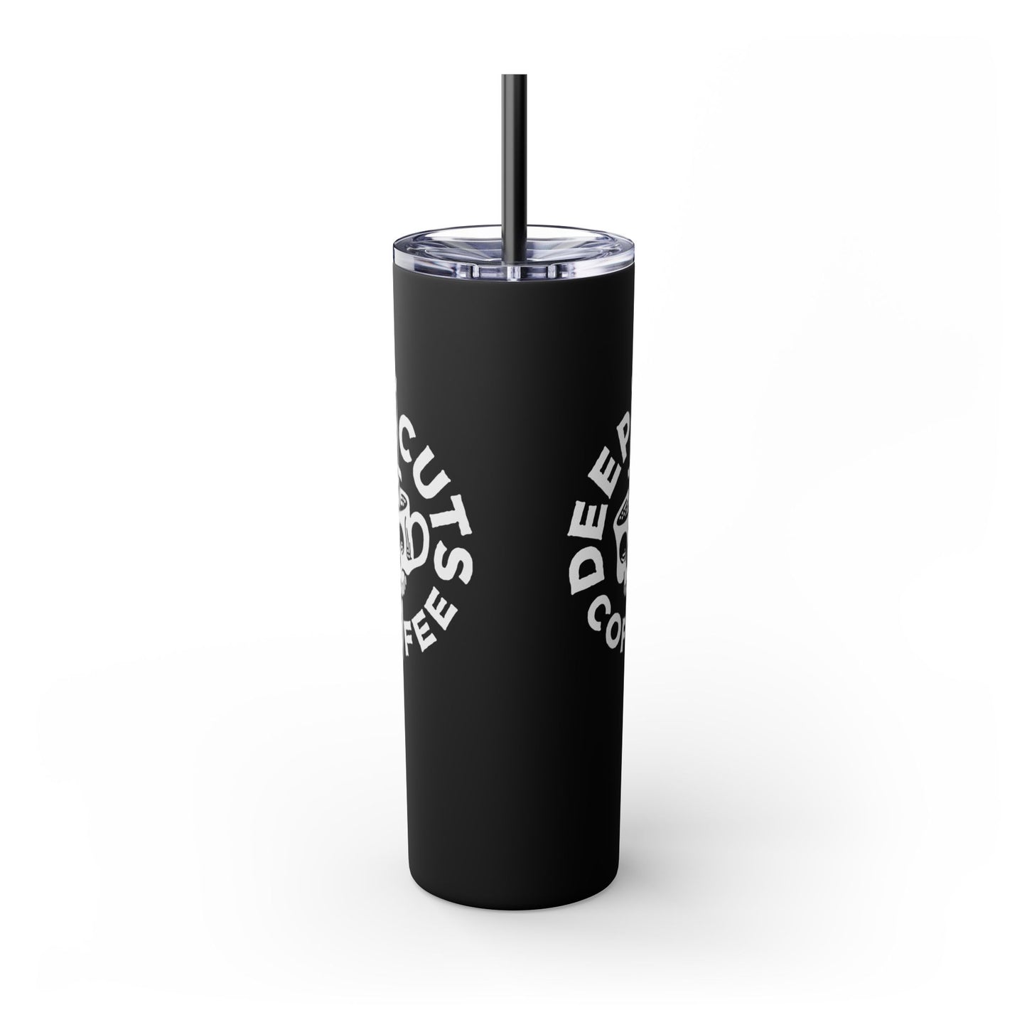 20oz Skinny Tumbler — 'Deep Cuts Coffee' Skull Logo Stainless Straw Cup