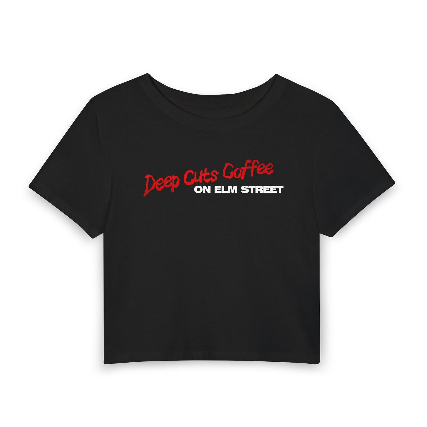 Deep Cuts Coffee on Elm Street Women's Baby Tee