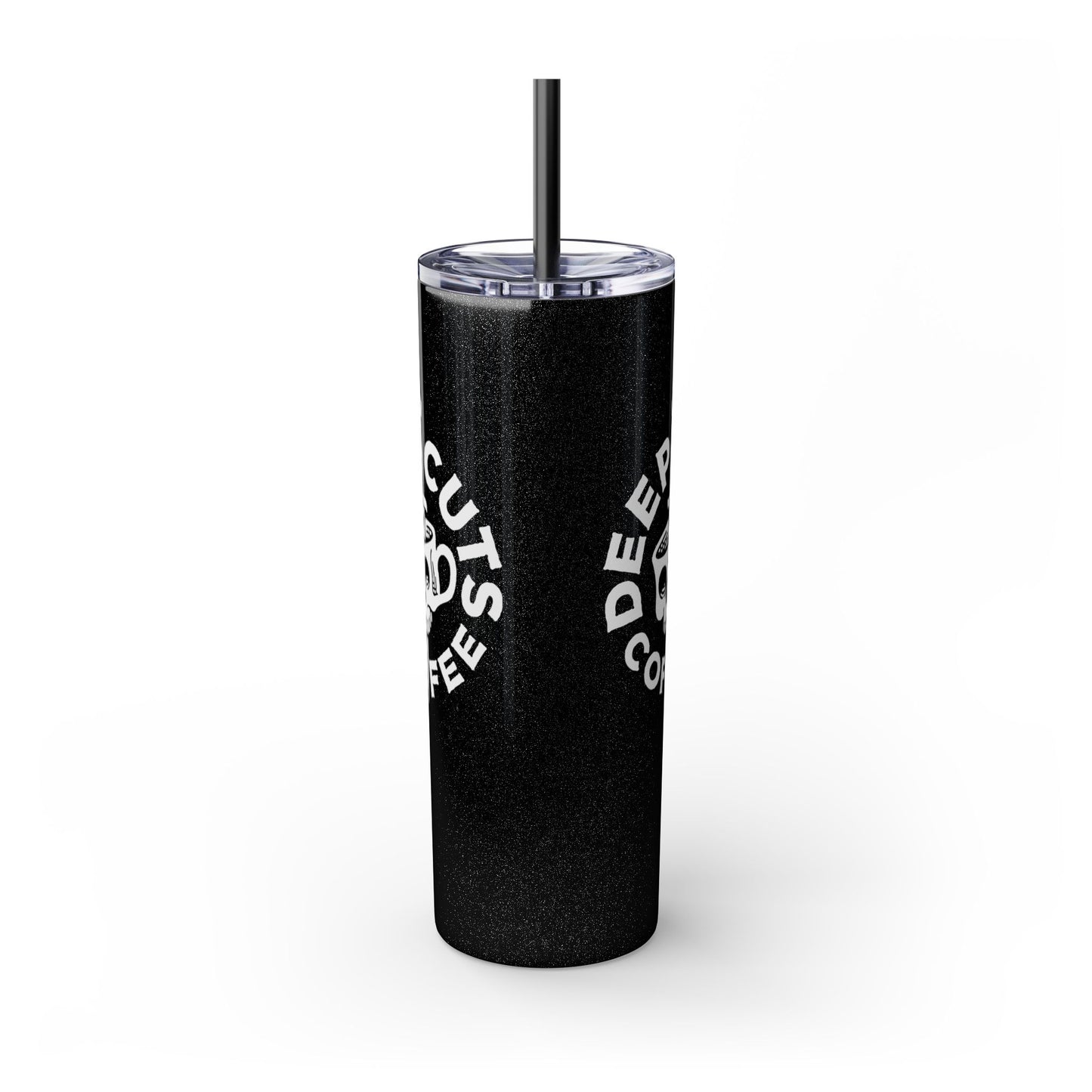 20oz Skinny Tumbler — 'Deep Cuts Coffee' Skull Logo Stainless Straw Cup