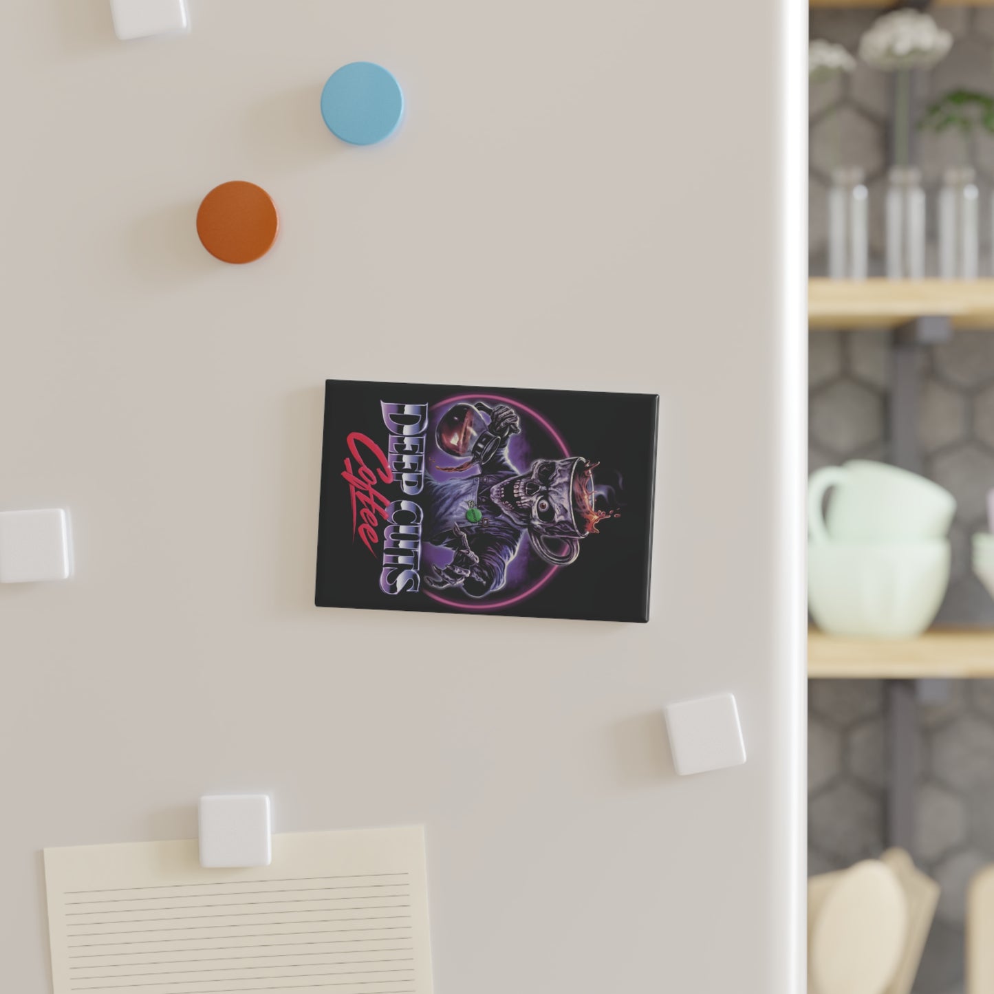 Button Magnet — 'Deep Cuts Coffee' Skull Barista Design (Rectangle)