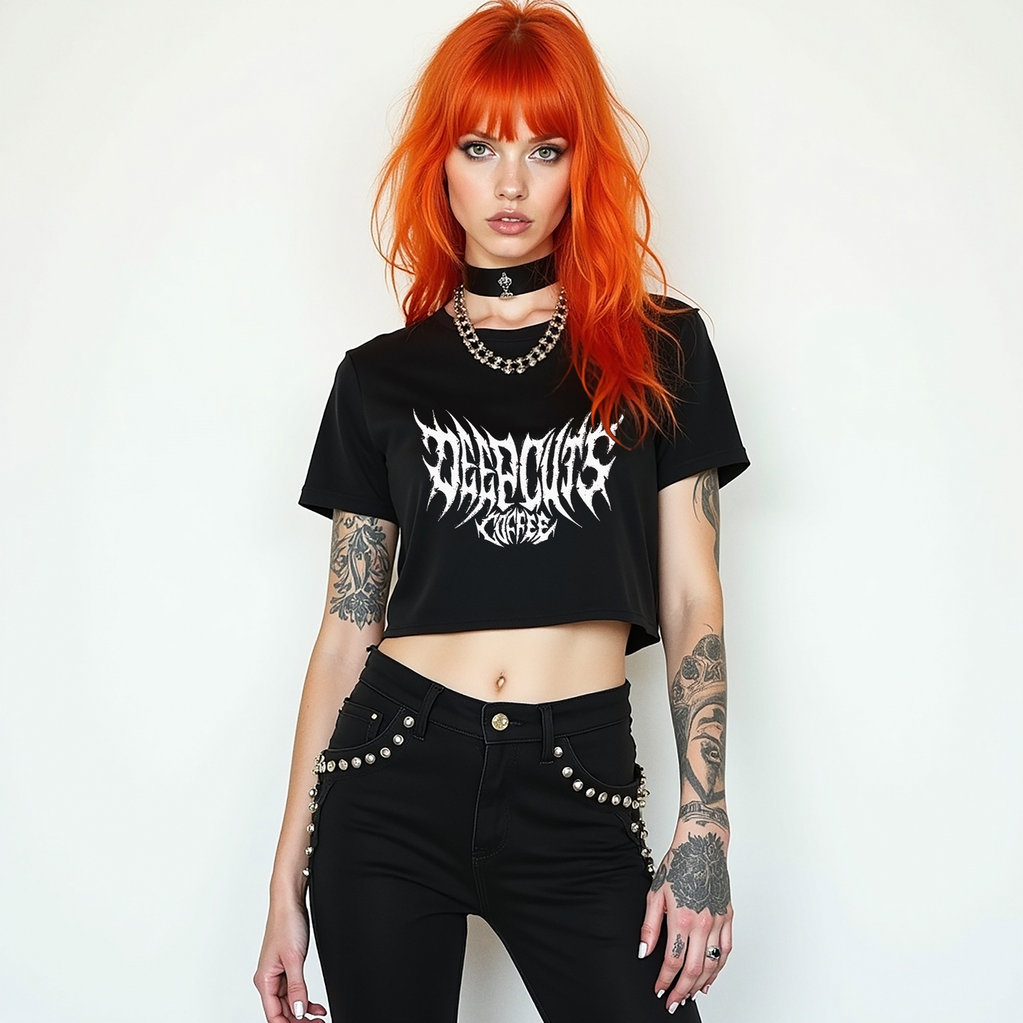 Metal Logo in White Crop Tee