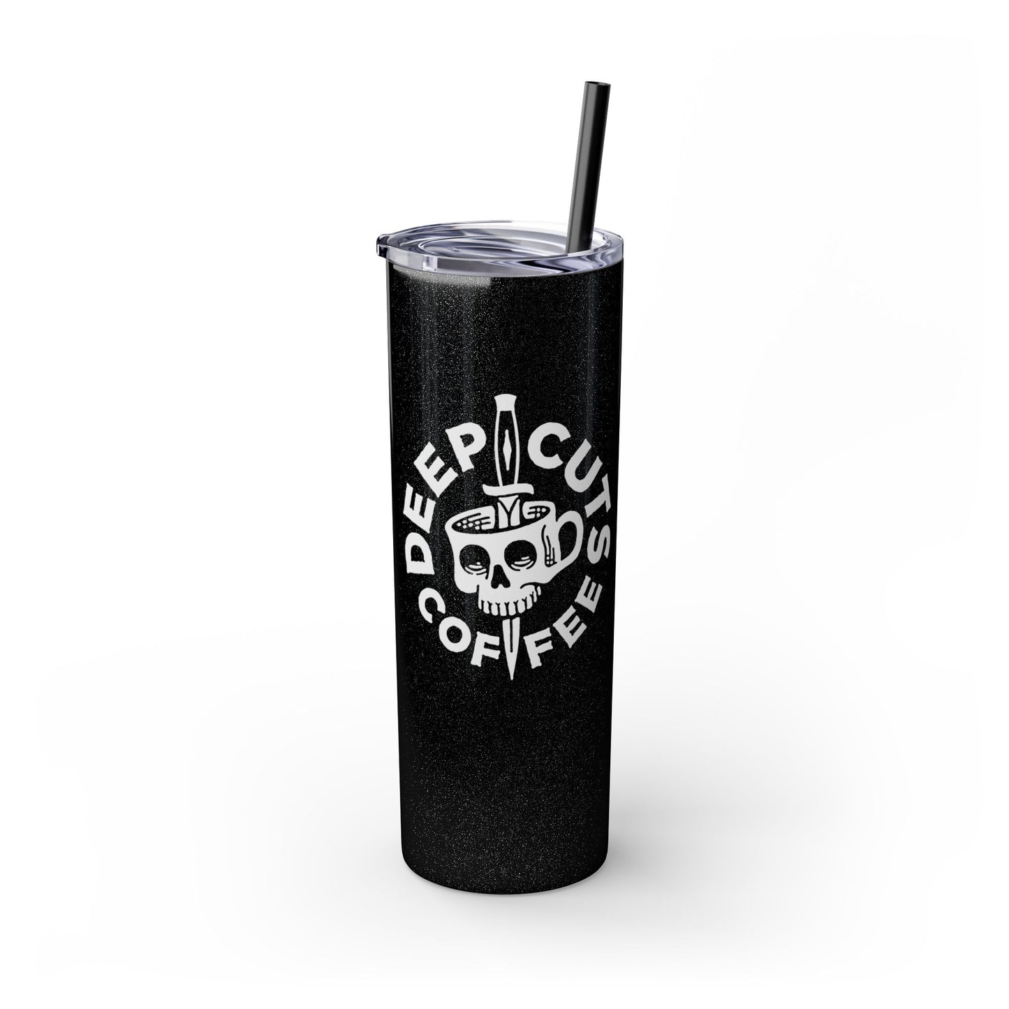 20oz Skinny Tumbler — 'Deep Cuts Coffee' Skull Logo Stainless Straw Cup