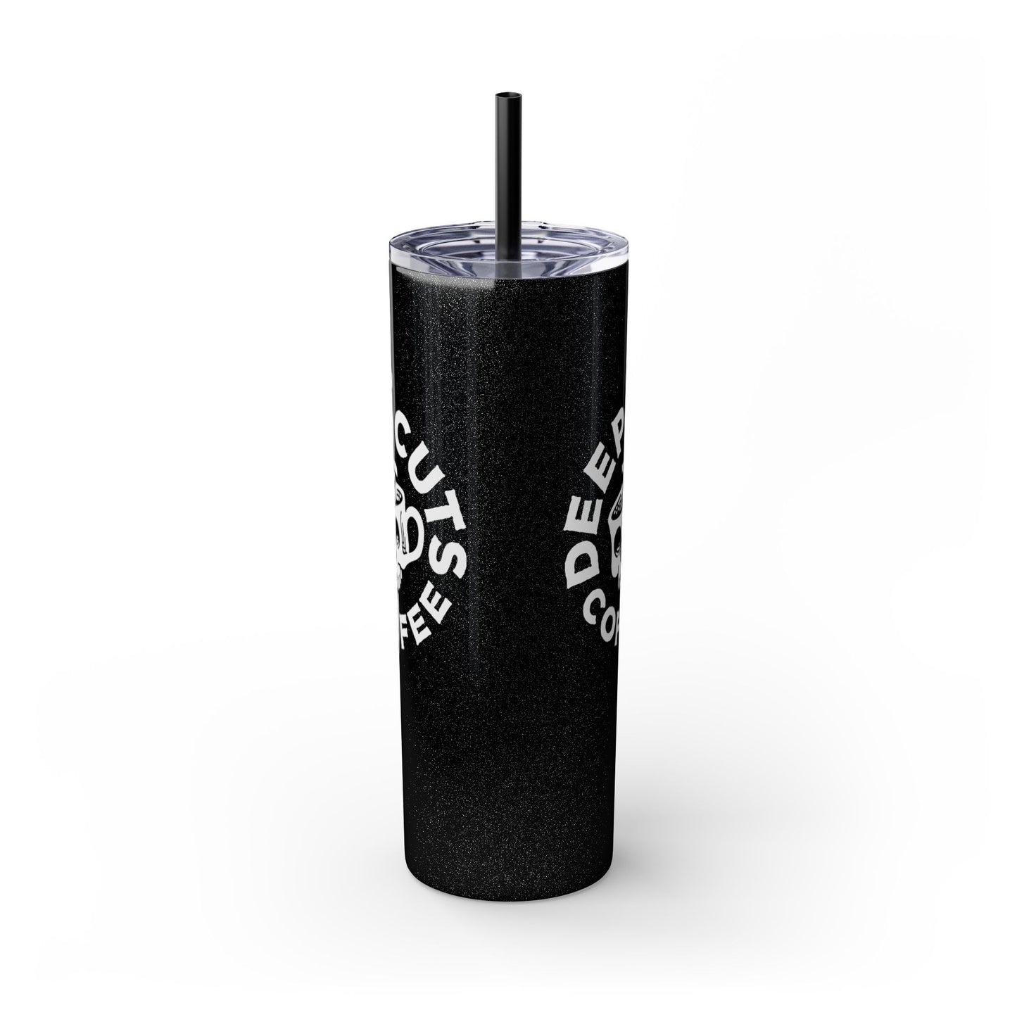 20oz Skinny Tumbler — 'Deep Cuts Coffee' Skull Logo Stainless Straw Cup