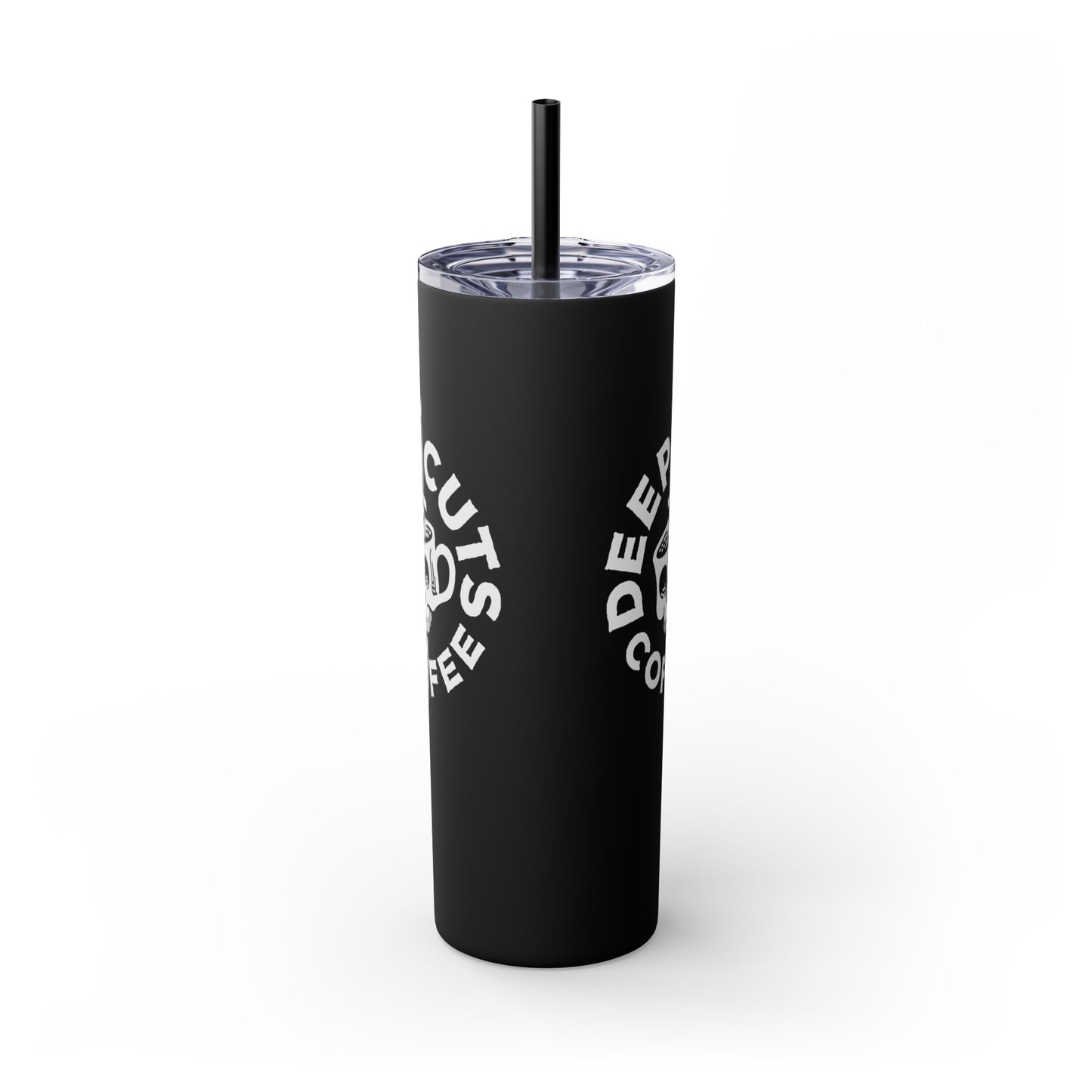 20oz Skinny Tumbler — 'Deep Cuts Coffee' Skull Logo Stainless Straw Cup