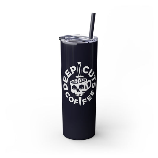 20oz Skinny Tumbler — 'Deep Cuts Coffee' Skull Logo Stainless Straw Cup