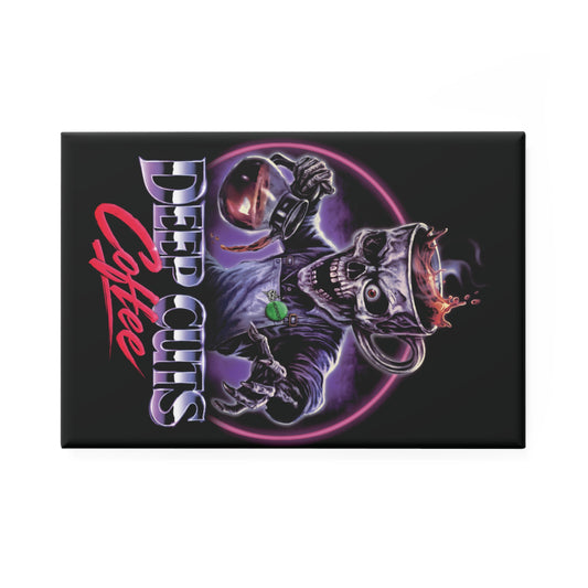 Button Magnet — 'Deep Cuts Coffee' Skull Barista Design (Rectangle)